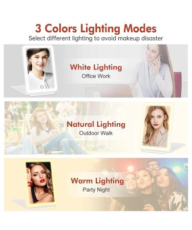 Rechargeable Lighted Travel Makeup Vanity Mirror | 3 Colors Lighting | 72 LEDs | Touch Sensor Dimming | Foldable & Portable | Ultra Thin | White - Buy Online on GoSupps.com