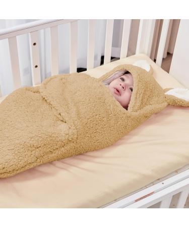 FUNUPUP Baby Hooded Swaddle Blanket | Winter Fleece Sleeping Bag for Newborn 3-6 Months | Brown Baby Clothes for Boys and Girls - Buy Online on GoSupps.com