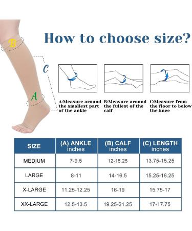 Ktinnead 20-30mmHg Knee High Compression Socks for Men and Women - Open Toe, Opaque, Beige (Large) - Buy Online on GoSupps.com