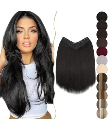 SEGO One Piece With 5 Clips 3/4 Full Head Standard Weft Synthetic Straight Hairpiece U-Shaped Clip in Hair Extensions 18 Inch Dark Black 18 Inch Dark Black