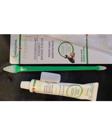 Enzadent Enzymatic Toothpaste Kit + Fingerbrush & Dual-End Toothbrush for Cats & Dogs  3.2 oz, Poultry Flavor  Oral Dental Care Kit: Removes Plaque, Polishes Teeth & Freshens Breath