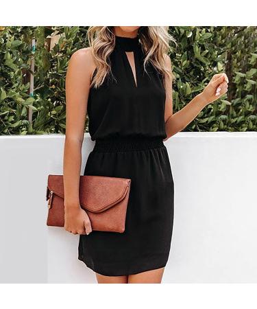 Sleeveless Off-Shoulder Black Dress - Women's Sexy Halter Mini Dress for Summer, X-Large - Buy Online on GoSupps.com