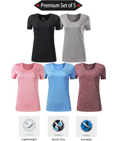 5 Pack Women's Dry Fit Workout Shirts - Short Sleeve Athletic Gym T-shirts - XX-Large - Buy Online on GoSupps.com
