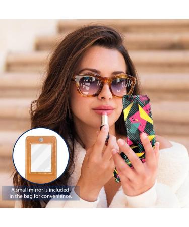 Travel Lipstick Organizer Case - Portable Makeup Bag with Mirror | Abstract Art Geometry Design - Buy Online on GoSupps.com