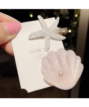 Shell Pearl Starfish Hair Clip Set - Pink Acrylic Resin Alligator Clips for Women & Girls | Stylish Hair Accessories - Buy Online on GoSupps.com