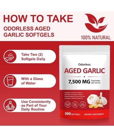 NIFEISHI Aged Garlic Extract Capsules (300 Count) 7500mg Odorless Garlic Supplement 2-Year Matured for Overall Wellness Non-GMO Gluten-Free Vegetarian - Buy Online on GoSupps.com