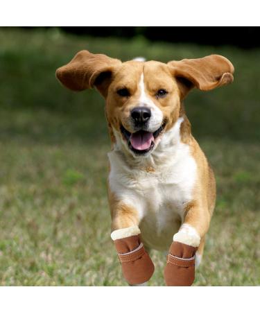 4pcs Dog Winter Shoes Pet Warm Snow Boots Puppy Anti-Slip Sole Pets Paw Protectors Covers Cat Booties for Outdoor Cold Weather (M Brown) M Brown - Buy Online on GoSupps.com