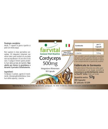 Fairvital | Cordyceps 500mg VEGAN - Highly dosed - 90 capsules - Cordyceps sinensis - caterpillar mushroom - Buy Online on GoSupps.com