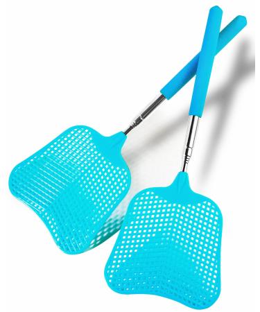 Wapodeai 2 Pack Fly Swatters Heavy Duty Set, Fly Swatter, Telescopic Fly Swatters, Stainless Steel Handle for Flyswatter. (Blue)