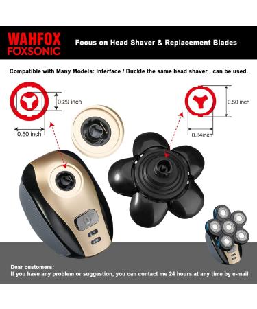 FOXSONIC 6 Blades Electric Shaver Replacement Heads - Bald Shaver with Blade Cover - Black - Buy Online on GoSupps.com