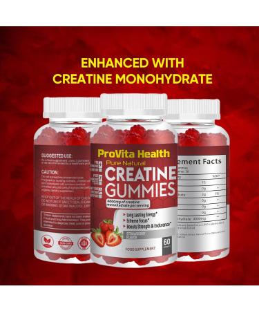 Creatine Monohydrate Gummies 4000mg - 60 Chewable Strawberry Flavoured for Pre Workout | Men & Women | Gym Supplement | Keto Vegan | 1 Month Supply - Buy Online on GoSupps.com