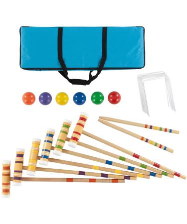 Croquet Set- Wooden Outdoor Deluxe Sports Set with Carrying Case- Fun Vintage Backyard Lawn Recreation Game Kids or Adults by Hey! Play! (6 Players) 1 Set