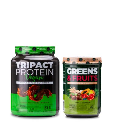 Nutrology Greens & Fruits Powder-Naturally Sourced Superfood Vanilla Cinnamon (30 Servings) TRIPACT Vegan Protein Powder Chocolate Peanut Butter (20 Servings)
