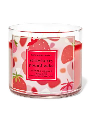 Bath & Body Works White Barn 3-Wick Candle w/Essential Oils - 14.5 oz - 2022 Spring Scents! (Strawberry Pound Cake)