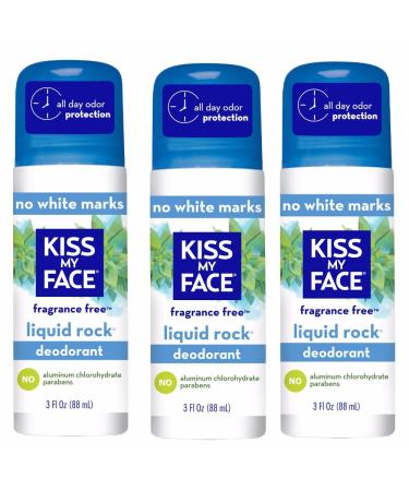 Kiss My Face Signature Bundles - Liquid Rock Aluminum Chlorohydrate Free Roll-On Deodorant Fragrance Free 3 Oz 3 Count