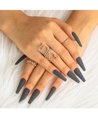Sethexy Long Black Coffin Ballerina Nails | 24 Pack Matte Sparkle Acrylic Press-On Nail Tips for Women & Girls - Buy Online on GoSupps.com