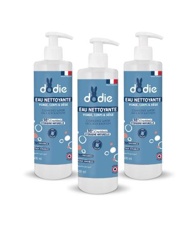 DODIE Pack of 3 3 in 1 Cleansing Waters (3 x 500 mL) - Face Body and Seat Cleanser - 98% Natural Ingredients
