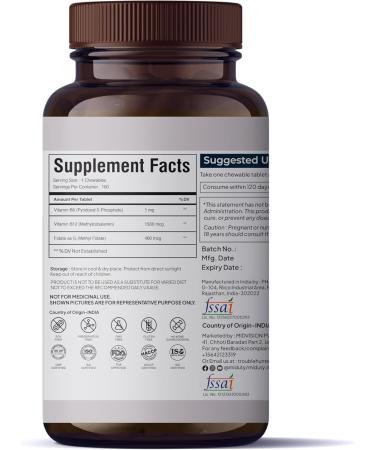 by Palak Notes - Methyl Vitamin B12 with Methylcobalamin - Folate - Vitamins B6 - Chewable Tablets - Natural Vitamin B12 Vitamin Tablets for Men and Women - 100 Chewables 100 Count (Pack of 1) - Buy Online on GoSupps.com