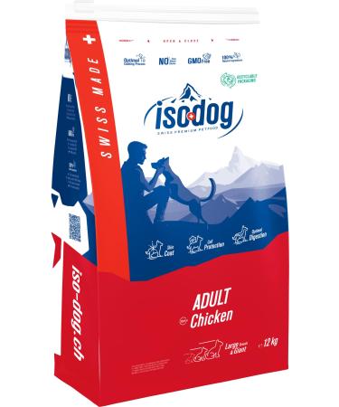 Iso dog - Premium Croquettes for Large Breed Dogs - Gluten-free - Optimal digestion - Rich in Chicken - 12kg - GMO-free - 100% Natural raw materials