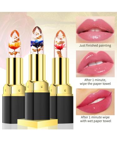 AZLESLOG 3 Pack Crystal Flower Jelly Lipstick Set - Color Change Long Lasting Lip Gloss for Nourishing Moisture - Buy Online on GoSupps.com