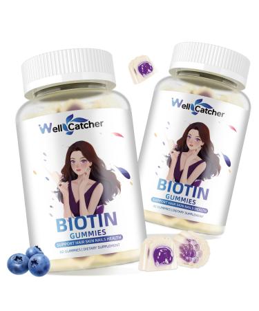 Biotin Gummies for Hair Growth - Biotin Gummies for Strong Hair Nail Skin with Multivitamin Sugar Free Vegan Chewable Hair Growth Gummy for Women Men Kids Blueberry Flavored 60-Day Supply 60 Count (Pack of 2) 120