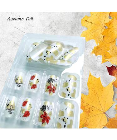 24Pcs Fall Press on Nails - Short Maple Leaf & Letter Designs | Glossy Medium Square Fake Nails for Women & Girls | Perfect for Thanksgiving Decorations - Buy Online on GoSupps.com