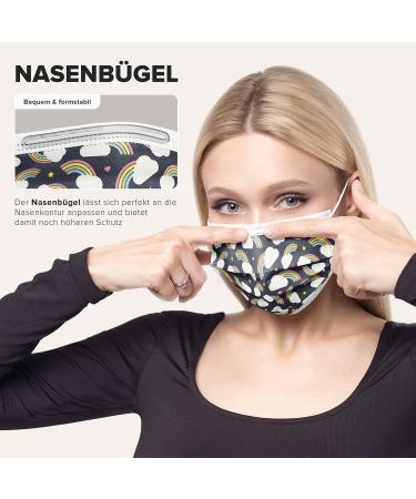 50 Disposable Face Masks Made in Germany | CE Certified, Type IIR | Dark Rainbow | Breathable Triple Layer | 99.78% Filtration - Elastic Earloops - Buy Online on GoSupps.com