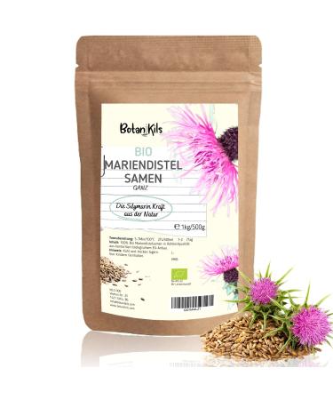 BotaniKils Organic Milk Thistle Seeds - 1 kg - For liver detoxification with pure and natural silymarin - Organic Detox