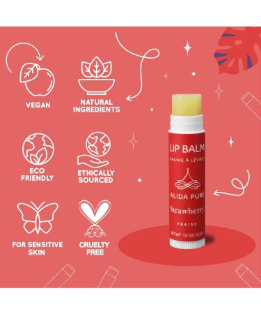 ALIDA PURE Strawberry Lip Balm Collection Vegan Lip Balm Beeswax Free with Avocado Oil Organic Jojoba Oil and Vitamin E Natural Moisturizer for Dry Chapped Lips 3 Tube Set - Buy Online on GoSupps.com
