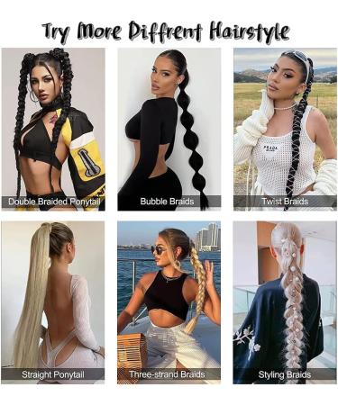 32 inch DIY Braided Ponytail Extension with Hair Tie Long Straight Wrap Around Ponytail Hair Extensions Soft Synthetic Pony Tail Hairpieces for Women Girls Darkest Brown mix with Dark Auburn Brown 32 inch 2/33 - Buy Online on GoSupps.com