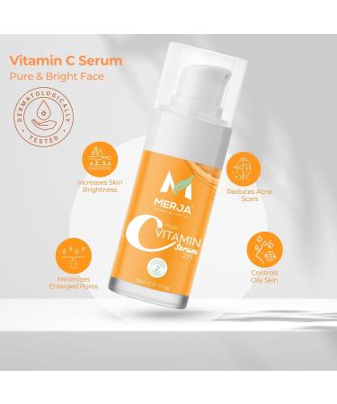 Merja Vegan Vitamin C Serum 25% Concentration 1.01 Fl Oz (Pack of 2) 2.02 Fl Oz (Pack of 1) - Buy Online on GoSupps.com