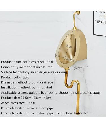 Commercial Washout High Efficiency Urinal Wall Mounted Smart Sensor Urinals Household Stainless Steel Men's Urinalsgold Color Suitable for Use in Homes Hotels Schools (B) - Buy Online on GoSupps.com