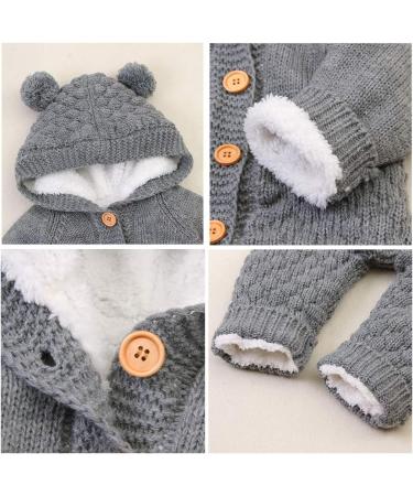 VICROAD Baby Hooded Knitted Romper 6-12 Months Grey - Warm Sweater Jumpsuit for Newborn Girls Boys - Buy Online on GoSupps.com