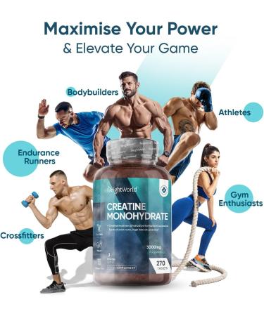 Creatine Monohydrate Tablets 3000mg - 270 Count - Gym Supplement for Men & Women - Vegan & Keto Friendly - Unflavoured Energy Boost for Workout - Buy Online on GoSupps.com