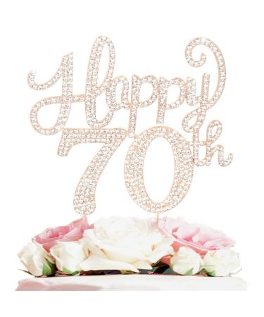 Happy 70th Birthday Decorations,70th Birthday Gold Rhinestone Cake Topper - Cheers to Seventy Years Old Bday Party Metal Sparkly Cake Centerpieces Sign. Gold 70th