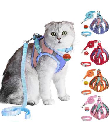 JSXD Cat Harness,Leash and Collar Set,Escape Proof Kitten Vest Harness for Walking,Easy Control Night Safe Pet Harness with Reflective Strap and Bell for Small Large Kitten,Fit for Puppy,Rabbit Medium (Pack of 1) Blue/Pink