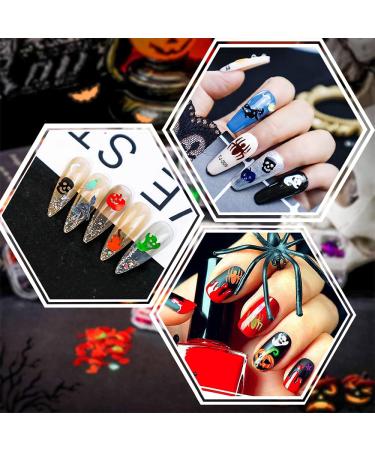 Halloween Nail Glitter Sequins Kit CHANGAR 3D Holographic Halloween Pumpkin Witch Ghost Broomstick Mummy Skull Shape Laser Nail Glitter Flakes for Nail Art Halloween Party Supplies with 1 Pc Tweezers - Buy Online on GoSupps.com