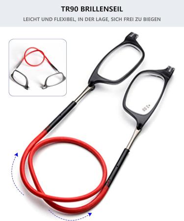 Lanomi Narrow Reading Glasses for Men & Women - Magnetic Closure Light Visual Aid with Elastic Silicone Straps - 2 Pieces Black (Red+Gray Arm) - 2.0x Magnification - Buy Online on GoSupps.com