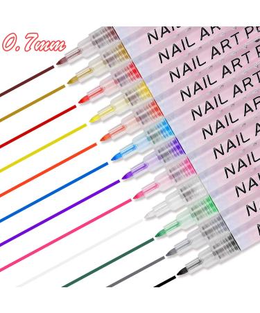 Nail Art Pens 12 Colors Nail Polish Pens Set Waterproof Nail Varnish Pens Quick Dry Nail Art Graffiti Painting Pens DIY Abstract Lines Detail Pen Manicure Polish Tools - (0.7mm Plastic Pen Nib) - Buy Online on GoSupps.com