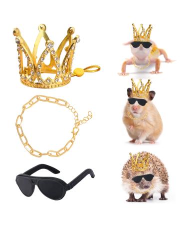 Keymall Bearded Dragon Accessories Set Including Crown Necklace Sunglasses with Adjustable Elastic Chin Strap Reptile Clothes Lizards Gecko Chameleon Iguana Frogs for Photo Props Birthday Gift