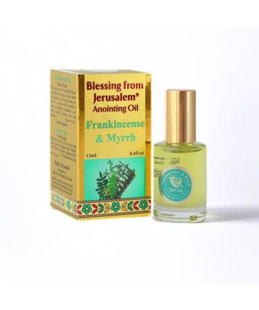 Ein Gedi Frankincense and Myrrh Anointing Oil Blessing from Jerusalem - Gold Collection Made in Holy Land (12ml - 0.4 Oz) Anointing Oil for Prayers and Blessings Scented with Oils of The Bible. Myrrh 0.4 Fl Oz (Pack of 1)