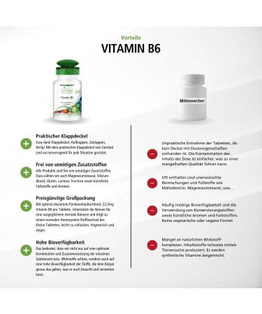 Fairvital Vitamin B6 Tablets - High Dose 22.5mg Pyridoxine - Vegan - 250 Tablets | International Shipping Available - Buy Online on GoSupps.com