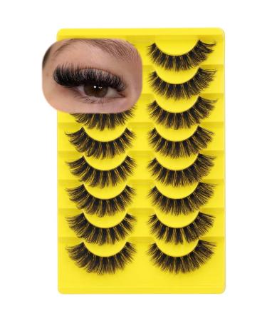 Cat Eye Lashes D Curl Russian Strip Lashes 17mm Fluffy False Eyelashes Clear Band Eyelashes Dramatic Faux Mink Lashes (Black (8 pairs))