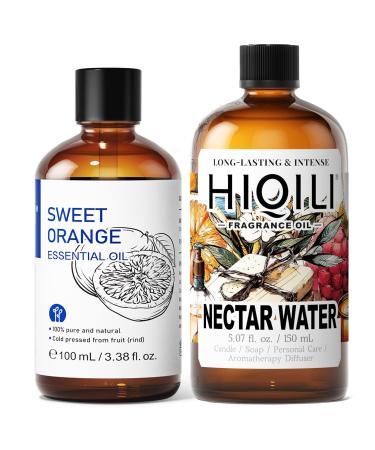 HIQILI 100ML Orange Essential Oil & 150ML Nectar Water Fragrance Oil for DIY Diffuser