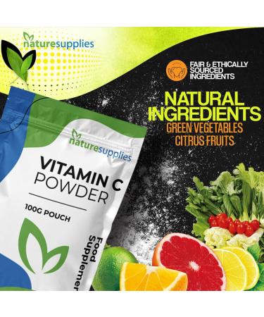 Naturesupplies Vitamin C Powder 100g - Non GMO Pharmaceutical Grade Ascorbic Acid - Vegan Friendly - Highly Concentrated Supplement - Chemical-Free - Made in the UK - Buy Online on GoSupps.com
