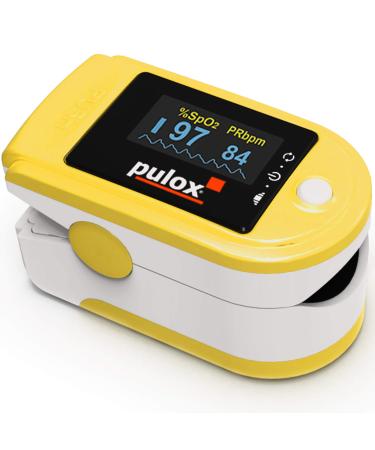 Pulse oximeter Pulox PO-200A Solo with alarm and pulse tone in yellow for measuring pulse oxygen saturation and PI on the finger - Buy Online on GoSupps.com