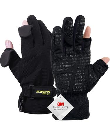 Songwin waterproof winter gloves import ethine sulates Ski & snowboard gloves for men and women touchscreen gloves for fishing photography hunting outdoors.Black M