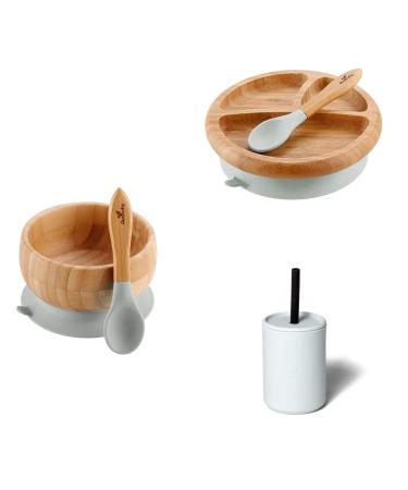 Avanchy Mini Silicone Cup Bamboo Baby Plate & Spoon Bamboo Baby bowl & Spoon - Gray