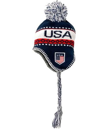 USA Winter Hat Knit Beanie Ski Cap with Pom, Peruvian Style with Ear Flaps and Fleece Lining - Buy Online on GoSupps.com