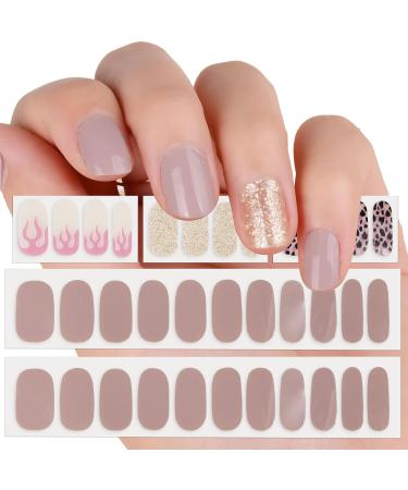 34pcs Nail Wraps Self Adhesive Gel Nail Stickers Gel Nail Strips Stick on Nail Strips for Women (Pink)